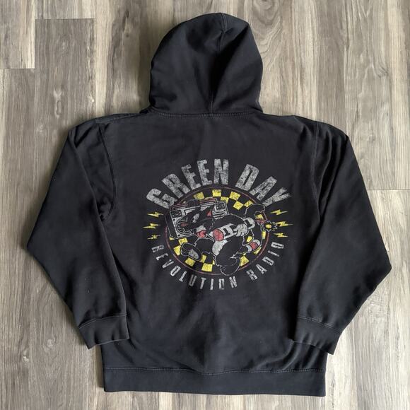 Green Day Revolution Radio Concert Tour Hoodie Mens Size M Black Zip Up - Picture 1 of 5